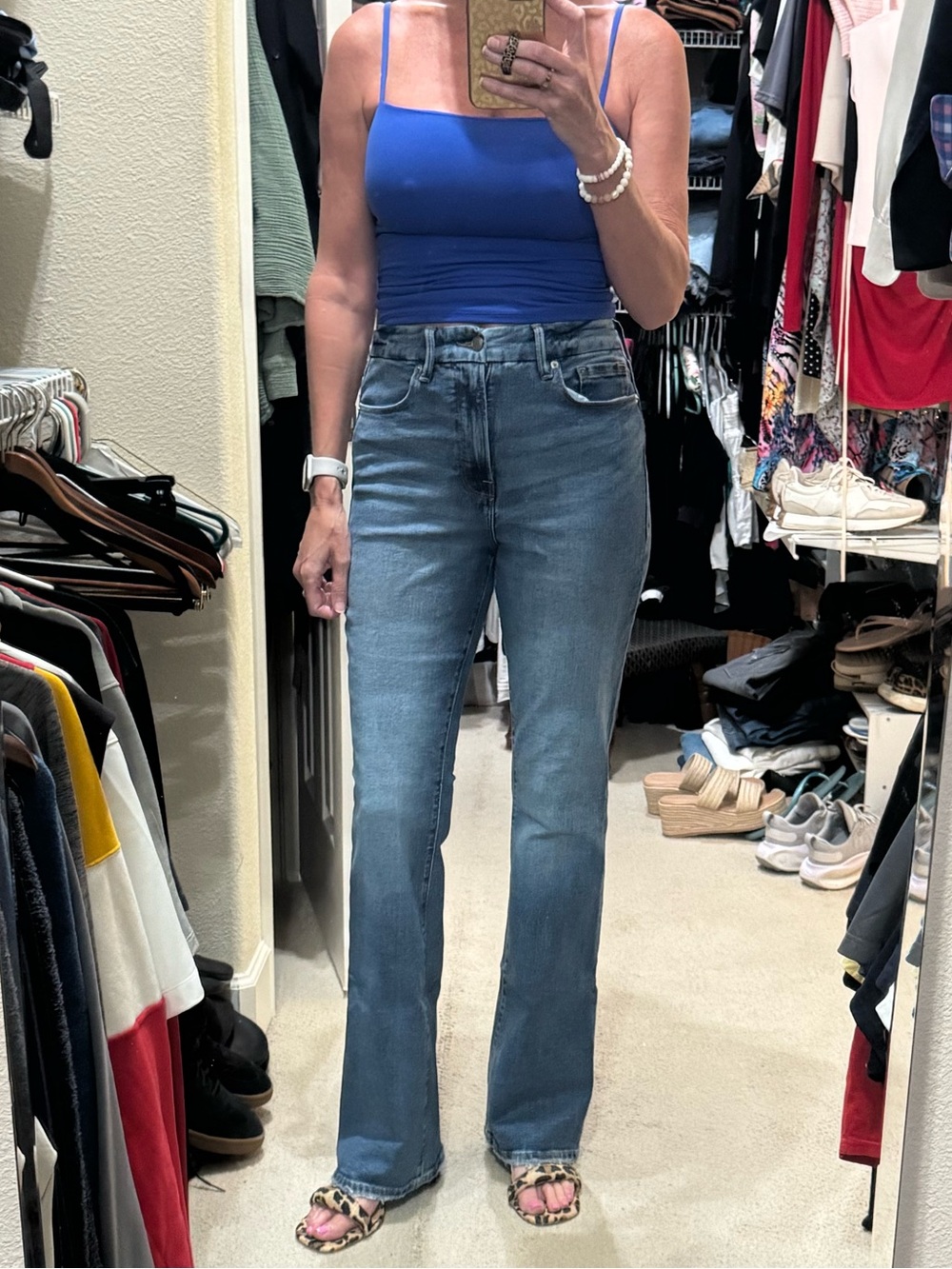 Good American Medium Blue Boot Cut High-Rise Jeans